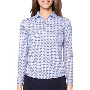 NEW Golftini Women's LARGE Nauti & Nice Long Sleeve Cool Girl Golf Polo Blue